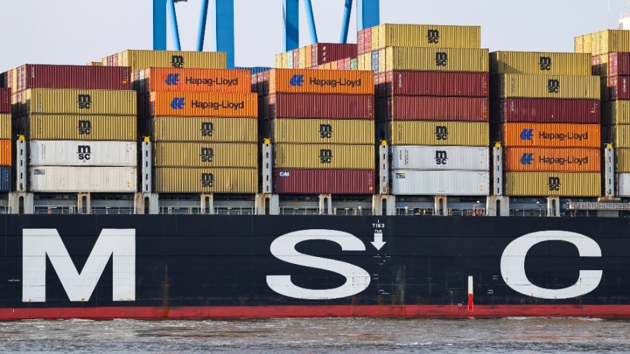 An MSC container ship at the Container Terminal Altenwerder (CTA) of Hamburger Hafen und Logistik AG HHLA on Feb. 25.