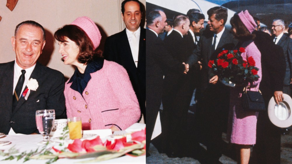 Jackie Kennedy wearing a pink suit on Nov. 22, 1963.