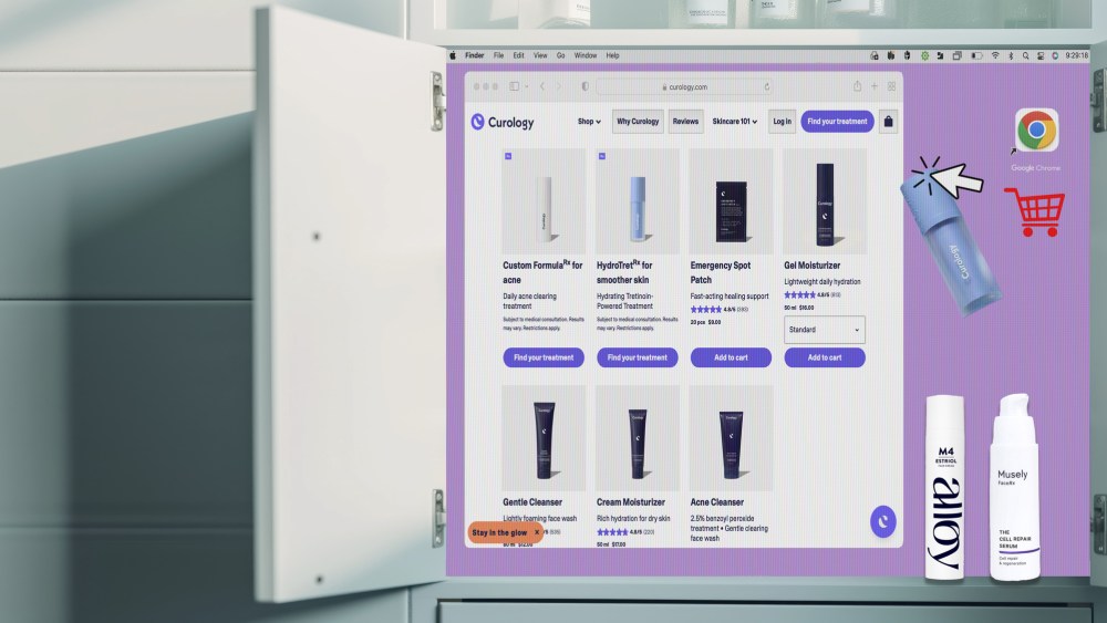 Open medicine cabinet with various products