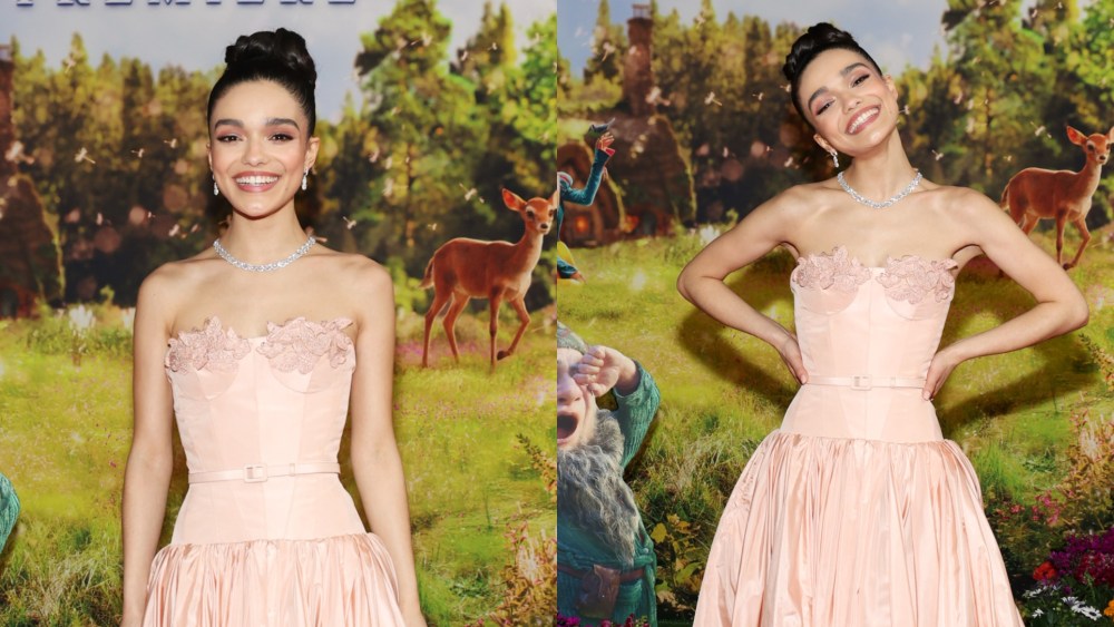 Rachel Zegler wears custom Christian Dior and poses for photos ahead of the "Snow White" premiere.