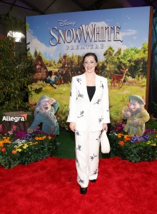 LOS ANGELES, CALIFORNIA - MARCH 15: Rachel Bloom joins Sneezy & Sleepy at the Allegra activation on the red carpet for Disney's "Snow White" premiere at El Capitan Theatre on March 15, 2025 in Hollywood, California. The Allegra activation asks what Sneezy and Sleepy would be like if they weren't sneezy or sleepy. (Photo by Phillip Faraone/Getty Images for Allegra)