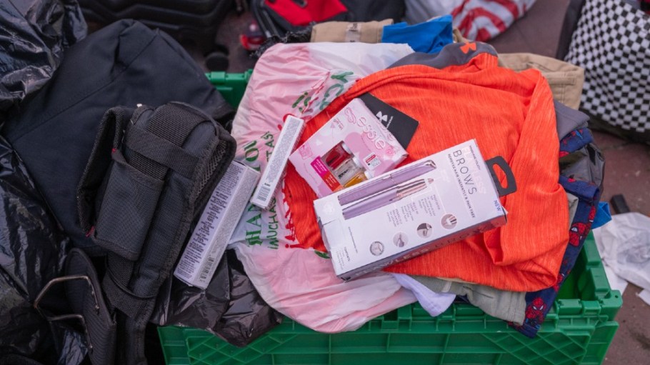 Apparel and cosmetics recovered at a retail theft bust in Oakland, Calif. last month.