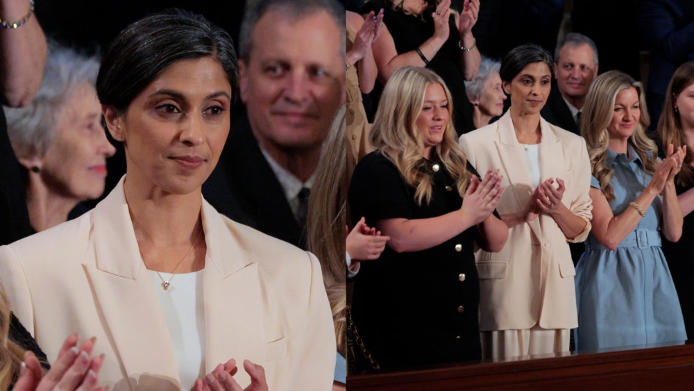 JD vance's wife Usha Vance wears pink outfit and attends U.S. President Donald Trump's address to a joint session of Congress at the U.S. Capitol on March 04.