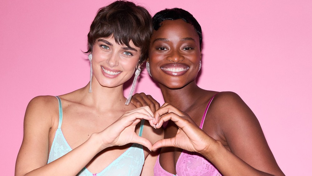 Taylor Hill Mayowa Nicholas in Victoria's Secret Valentine's Day campaign.