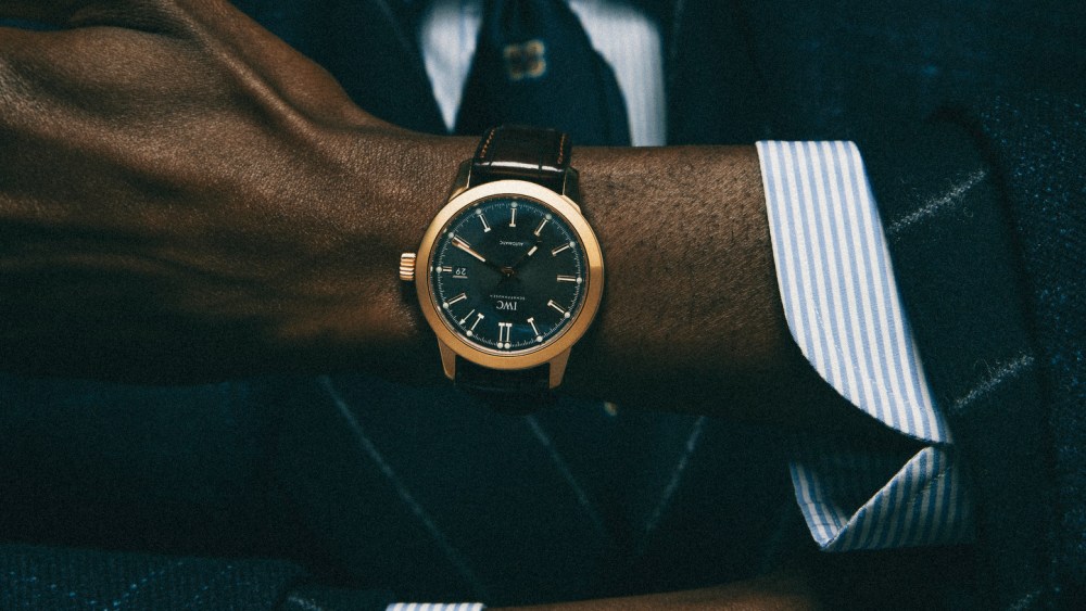 IWC Ingenieur vintage watch; Cesare Attolini wool jacket, suit, cotton shirt and tie; Celine Homme by Hedi Slimane belt.