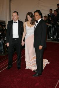 (L-R) David Furnish, Elizabeth Hurley and Arun Nayar attend the Metropolitan Museum of Art's annual Costume Institute gala.