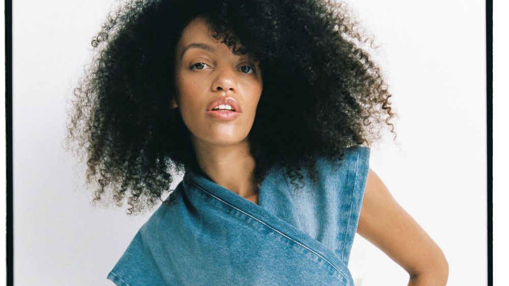 Model in St Agni. and Outland Denim capsule collection