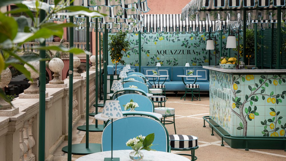 The Aquazzura Bar at Hotel de Russie in Rome.