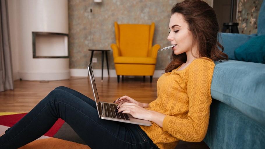 Portrait of a young woman  shopping online.
