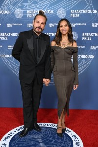 Marco Perego Saldaña, Zoe Saldana at The 11th Breakthrough Prize Ceremony held at Barker Hanger on April 05, 2025 in Santa Monica, California.