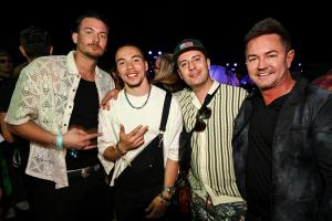 Josiah Cheatam, Nicky Gathrite, Guests at the NYLON House on April 11, 2025 in Palm Springs, California.
