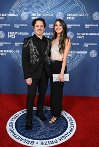 Sergey Brin, Gerelyn Gilbert-Soto at The 11th Breakthrough Prize Ceremony held at Barker Hanger on April 05, 2025 in Santa Monica, California.