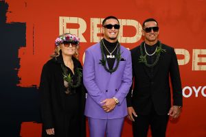 GREEN BAY, WISCONSIN - APRIL 24: Wide Receiver Tetairoa McMillan of Arizona arrives with Shawn Dutro and Wyatt McMillan prior to the 2025 NFL Draft at Lambeau Field on April 24, 2025 in Green Bay, Wisconsin.  (Photo by Michael Reaves/Getty Images)
