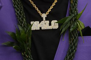 GREEN BAY, WISCONSIN - APRIL 24: A detailed view of the chain of Wide Receiver Tetairoa McMillan of Arizona prior to the 2025 NFL Draft at Lambeau Field on April 24, 2025 in Green Bay, Wisconsin.  (Photo by Michael Reaves/Getty Images)