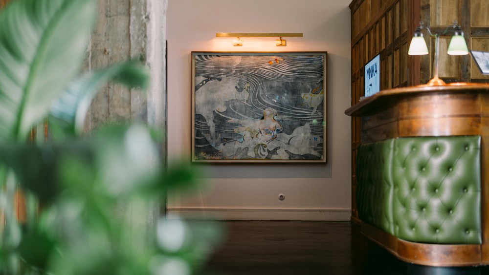 New work in the Soho House lobby by Berlin artist, Sophie Reinhold.