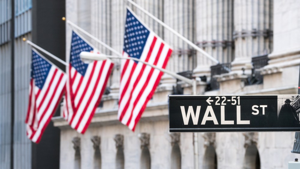 American flags on Wall Street.