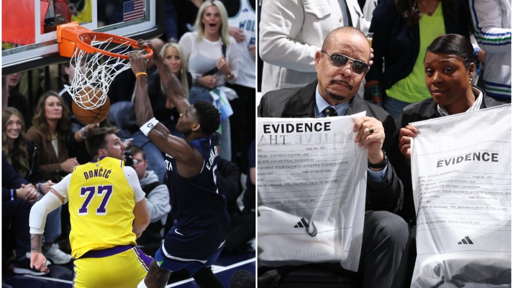 Anthony Edwards dunks over Luka Doncic, Ice-T and Veda Howard