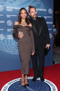 Zoe Saldana, Marco Perego-Saldaña at The 11th Breakthrough Prize Ceremony held at Barker Hanger on April 05, 2025 in Santa Monica, California.