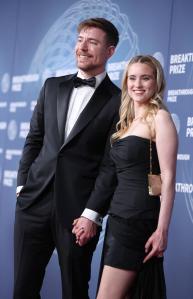 MrBeast, Thea Booysen at The 11th Breakthrough Prize Ceremony held at Barker Hanger on April 05, 2025 in Santa Monica, California.