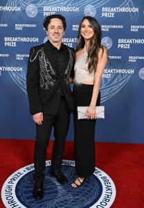Sergey Brin, Gerelyn Gilbert-Soto at The 11th Breakthrough Prize Ceremony held at Barker Hanger on April 05, 2025 in Santa Monica, California.
