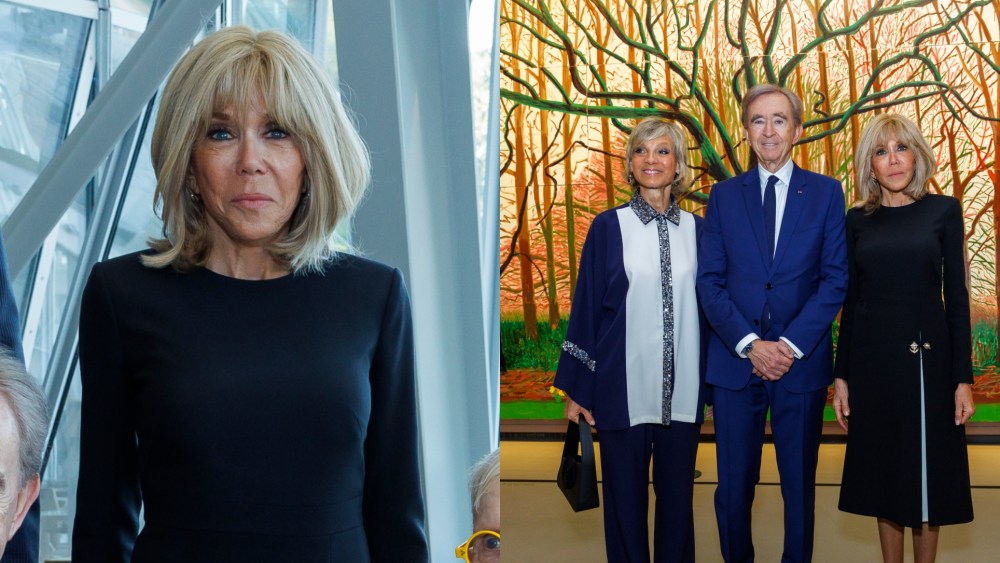 Brigitte Macron attends an exhibition in Paris.