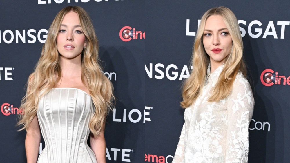 Sydney Sweeney wears Wiederhoeft and Amanda Seyfried styles Ashish for CinemaCon 2025.