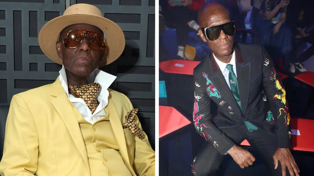(L-R): Dapper Dan attends "BUILDING YOUR BRAND At NYFW" Presented by Kensington Grey at NeueHouse Madison Square on September 08, 2023 in New York City; Dapper Dan in the front row at the Gucci Spring 2018 ready to wear fashion show in Milan.