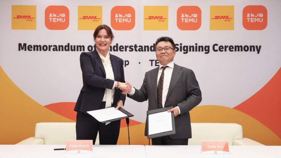 Katja Busch, chief commercial officer and head of DHL customer solutions & innovation, with Qin (Dada) Sun, co-founder of Temu.