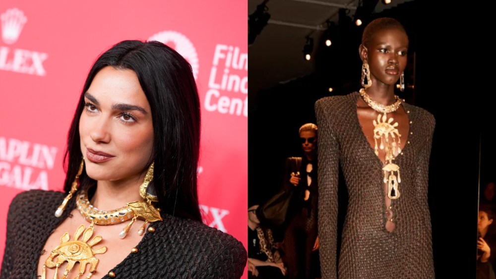 Dua Lipa wears Schiaparelli at the 50th Chaplin Gala Honoring Pedro Almodóvar held at Lincoln Center on April 28, 2025 in New York, New York.