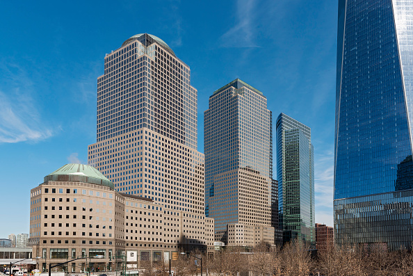 225 Liberty Street, 200 Vesey Street and 200 West Street buildings, World Financial Center, New York City, USA. (Photo by: Education Images/Universal Images Group via Getty Images)