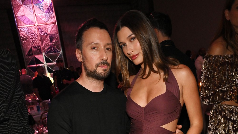 Anthony Vaccarello, Hailey Bieber at the Fashion Trust U.S Awards 2025 held at The Lot at Formosa on April 08, 2025 in Los Angeles, California.