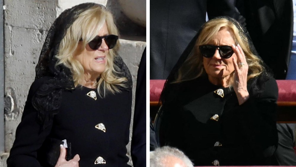 US former President Joe Biden and former First Lady Jill Biden arrive for late Pope Francis' funeral ceremony at St Peter's Square in The Vatican.