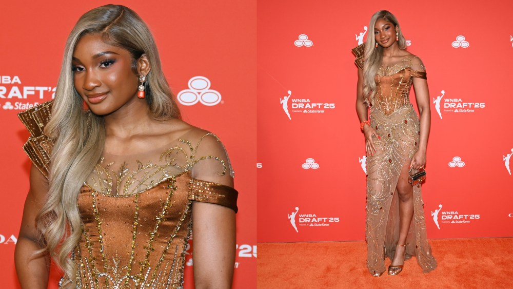 Kiki Iriafen on the WNBA Draft 2025 orange carpet.
