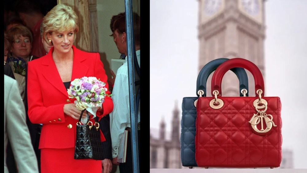 Princess Diana carrying a Lady Dior bag; Dior's "Lady Dior Around the World" campaign.