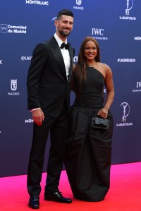 MADRID, SPAIN - APRIL 21: Novak Djokovic and Simone Biles pose at the Laureus World Sports Awards Madrid 2025 at Galer√≠a de Cristal on April 21, 2025 in Madrid, Spain. (Photo by Angel Martinez/Getty Images for Laureus)