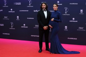 MADRID, SPAIN - APRIL 21: Pablo Ib√°√±ez and Ona Carbonell attend the 2025 Laureus World Sport Awards red carpet at Palacio De Cibeles on April 21, 2025 in Madrid, Spain.  (Photo by Isabel Infantes/Getty Images)