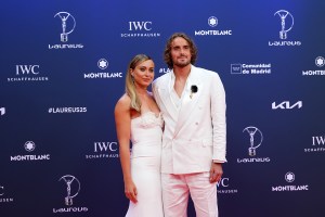 MADRID, SPAIN - APRIL 21: Paula Badosa and Stefanos Tsitsipas pose at the Laureus World Sports Awards Madrid 2025 at Galer√≠a de Cristal on April 21, 2025 in Madrid, Spain. (Photo by Angel Martinez/Getty Images for Laureus)