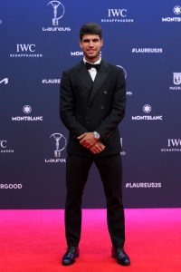 MADRID, SPAIN - APRIL 21: Carlos Alcaraz poses at the Laureus World Sports Awards Madrid 2025 at Galer√≠a de Cristal on April 21, 2025 in Madrid, Spain. (Photo by Angel Martinez/Getty Images for Laureus)