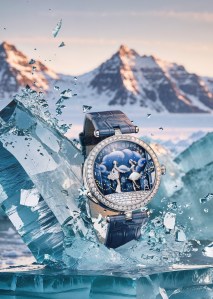 Van Cleef & Arpels “Lady Arpels Bal des Amoureux Automate” watch featuring diamonds, enamel and self- winding mechanical movement with a double retrograde, automata and on-demand animation mechanism set in 18-karat white gold.