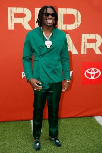 GREEN BAY, WISCONSIN - APRIL 24: Edge Rusher Shemar Stewart of Texas A&M arrives prior to the 2025 NFL Draft at Lambeau Field on April 24, 2025 in Green Bay, Wisconsin.  (Photo by Michael Reaves/Getty Images)