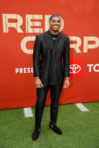 GREEN BAY, WISCONSIN - APRIL 24: Linebacker Jihaad Campbell of Alabama arrives prior to the 2025 NFL Draft at Lambeau Field on April 24, 2025 in Green Bay, Wisconsin.  (Photo by Michael Reaves/Getty Images)