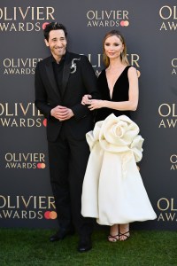 LONDON, ENGLAND - APRIL 06: Adrien Brody and Georgina Chapman attend The Olivier Awards 2025 at The Royal Albert Hall on April 06, 2025 in London, England. (Photo by Kate Green/Getty Images)