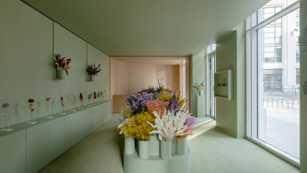 Inside Polène's Leather Florist pop-up in Paris.