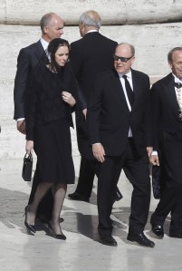 VATICAN CITY - APRIL 26,2025: Princess Charlene of Monaco and Prince Albert II of Monaco arrive ahead of the late Pope Francis' funeral ceremony at St Peter's Square at The Vatican (Photo credit should read Marco Ravagli/Future Publishing via Getty Images)