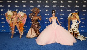 PACOIMA, CALIFORNIA - MARCH 27: (L-R) Lexi Love, Onya Nurve, Jewels Sparkles and Sam Star attend "RuPaul's Drag Race" Season 17 Finale Red Carpet on March 27, 2025 in Pacoima, California. (Photo by Gonzalo Marroquin/Getty Images for MTV)