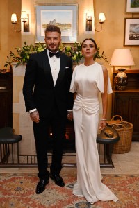 TETBURY, ENGLAND - FEBRUARY 07: David Beckham and Victoria Beckham during a dinner at Highgrove House on February 07, 2025 in Tetbury, England. In preparation for their upcoming State Visits to the Holy See and the Republic of Italy in early April 2025, The King and Queen will attend a special dinner alongside the Italian Ambassador to the UK, His Excellency Inigo Lambertini, Mrs. Maria Grazia Lambertini, and Italian-American actor Stanley Tucci. The event will celebrate the values of Slow Food and Slow Fashion. (Photo by Finnbarr Webster/Getty Images)
