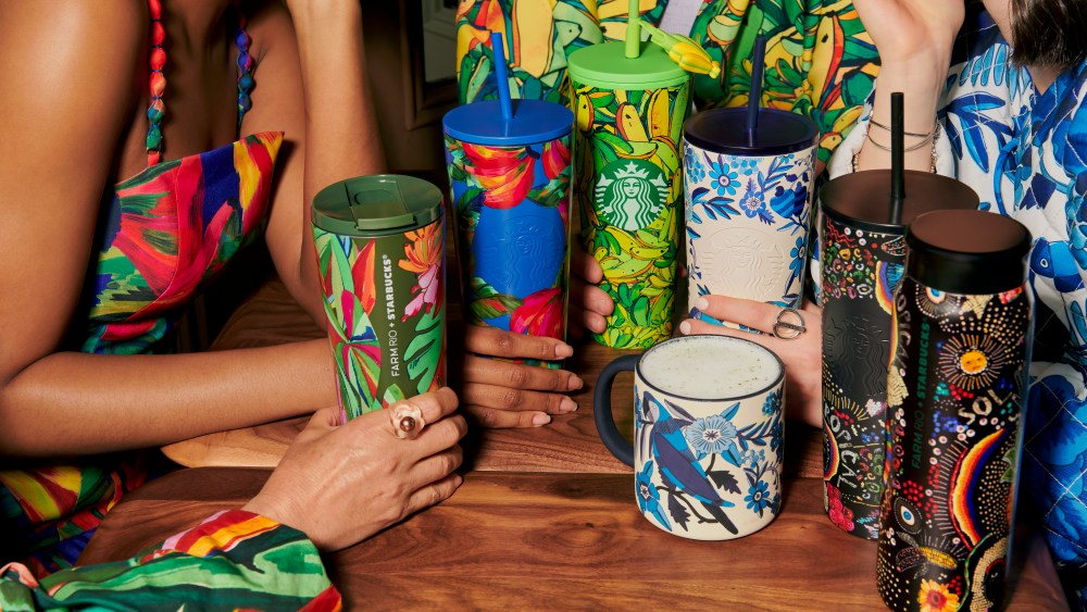 The Farm Rio + Starbucks drinkware collection.