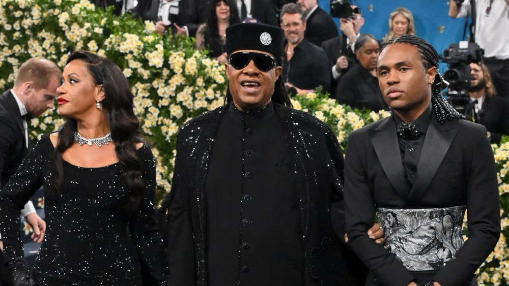 Tomeeka R. Morris, Stevie Wonder, Kailand Morris at The 2025 Met Gala Celebrating "Superfine: Tailoring Black Style" held at the Metropolitan Museum of Art on May 05, 2025 in New York, New York.