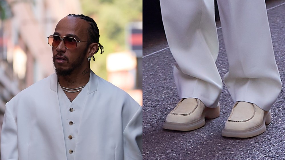 Lewis Hamilton wearing calvin klein of Great Britain and Scuderia Ferrari arrives at the paddock prior to the F1 Grand Prix of Monaco at Circuit de Monaco on May 25, 2025 in Monte-Carlo, Monaco.