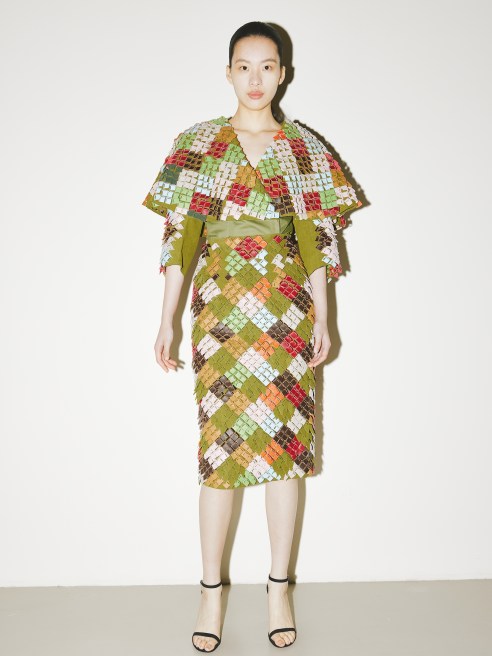 Byo's Sustasia Fashion Prize submission, the Byo Rubik dress, featuring Modern Meadow's Innovera.